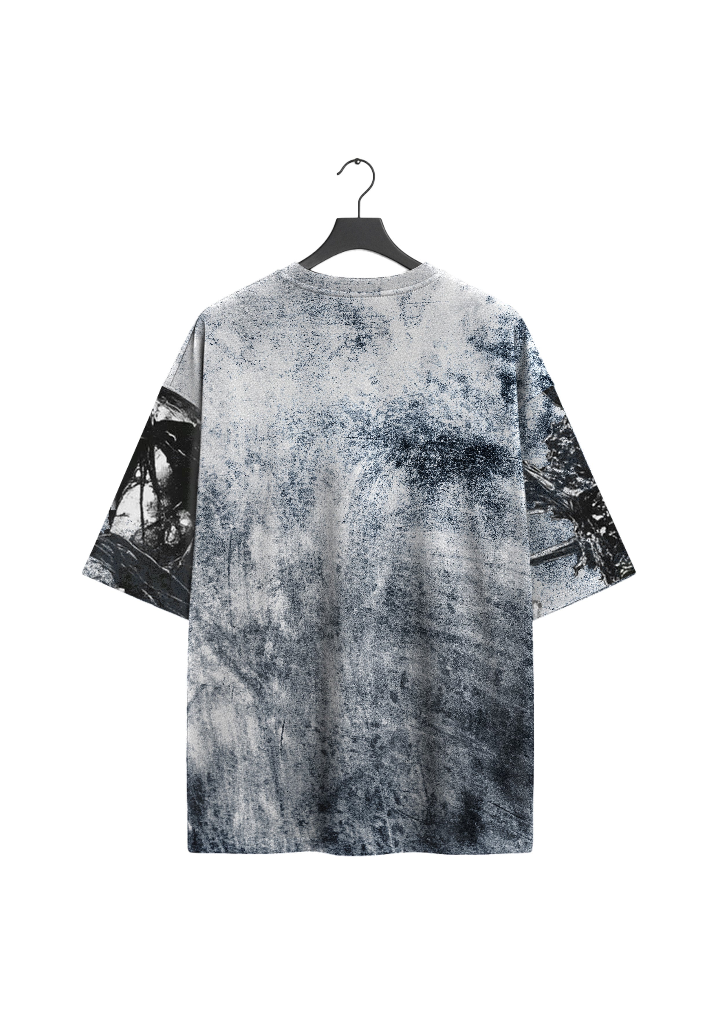 Back view of the oversized Call of the Void Shirt by Frostbite Apparel with a raw, aggressive dark graphic.