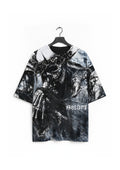 Front view of the oversized Call of the Void Shirt by Frostbite Apparel with a black and grey dark graphic design.