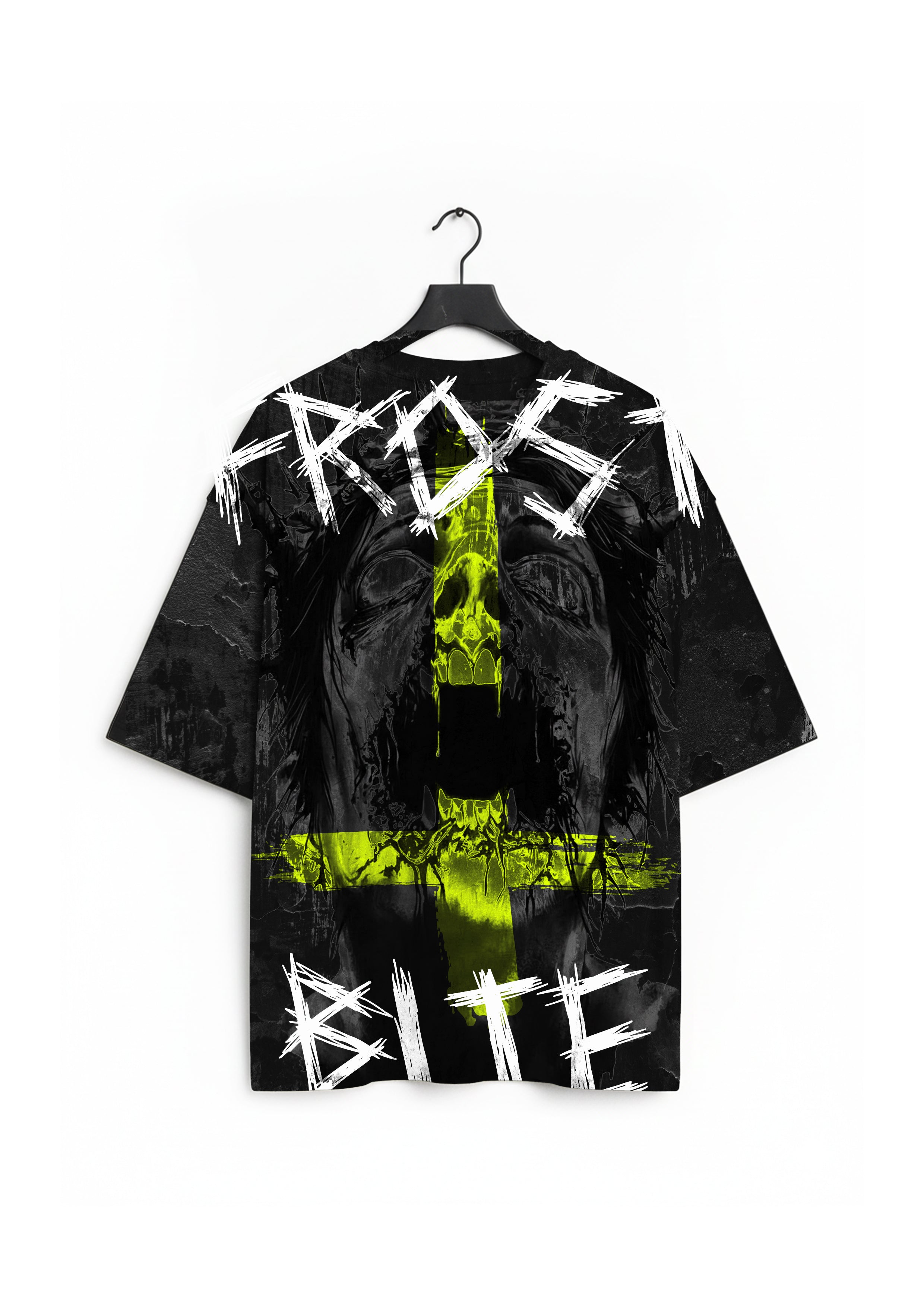 Front view of the black DESECRATED FLESH Shirt by Frostbite Apparel with a dark graphic design.