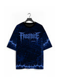 Front view of the black and deep blue FROSTBITE HOUND Shirt by Frostbite Apparel with a dark scratched graphic design.