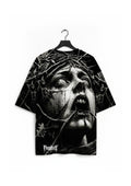 Front view of the black NIHILIST Shirt by Frostbite Apparel with a dark, aggressive graphic design.